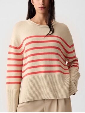 Gap 100% Cotton 24/7 Split-Hem Roll Neck Sweater in Cream & Coral Size XL